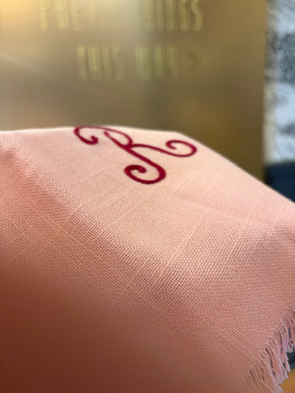 Blush Pink Monogrammed Linen Towel "R"