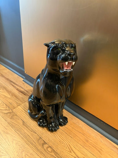 Vintage Black Ceramic Panther Statue