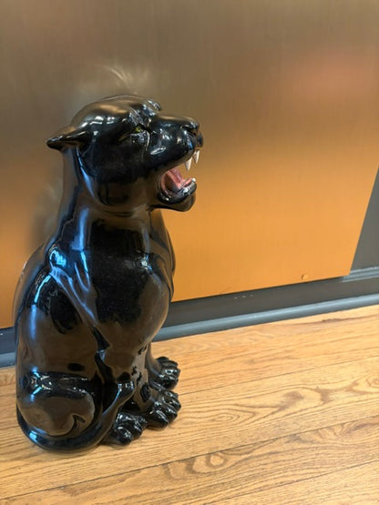 Vintage Black Ceramic Panther Statue