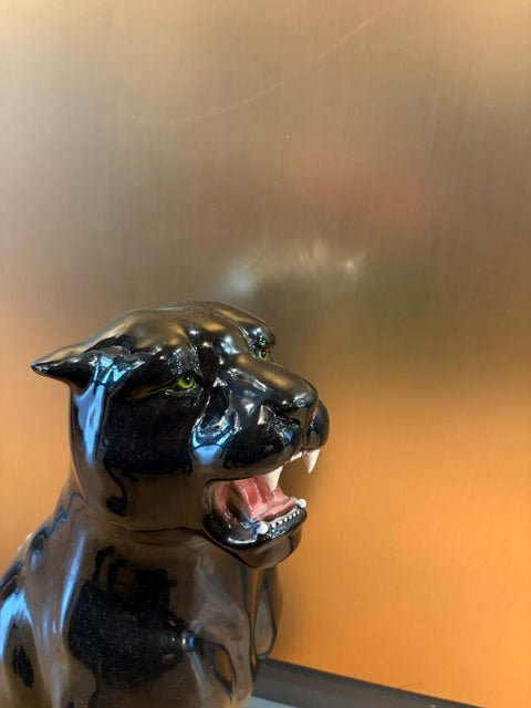 Vintage Black Ceramic Panther Statue