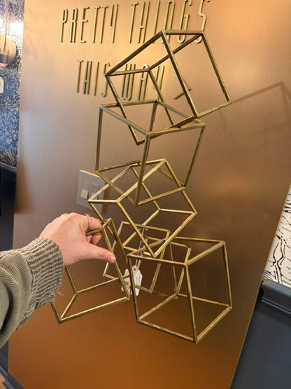 Vintage Brutalist Geometric Brass Cube Wall Sculpture