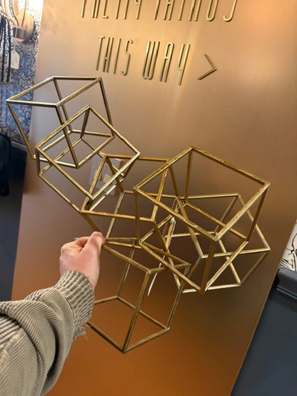 Vintage Brutalist Geometric Brass Cube Wall Sculpture