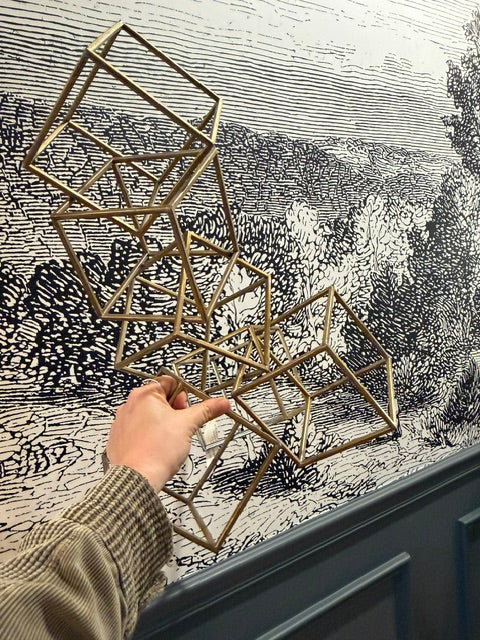 Vintage Brutalist Geometric Brass Cube Wall Sculpture