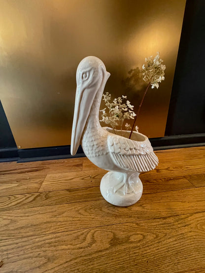 Glossy White Ceramic Pelican Planter
