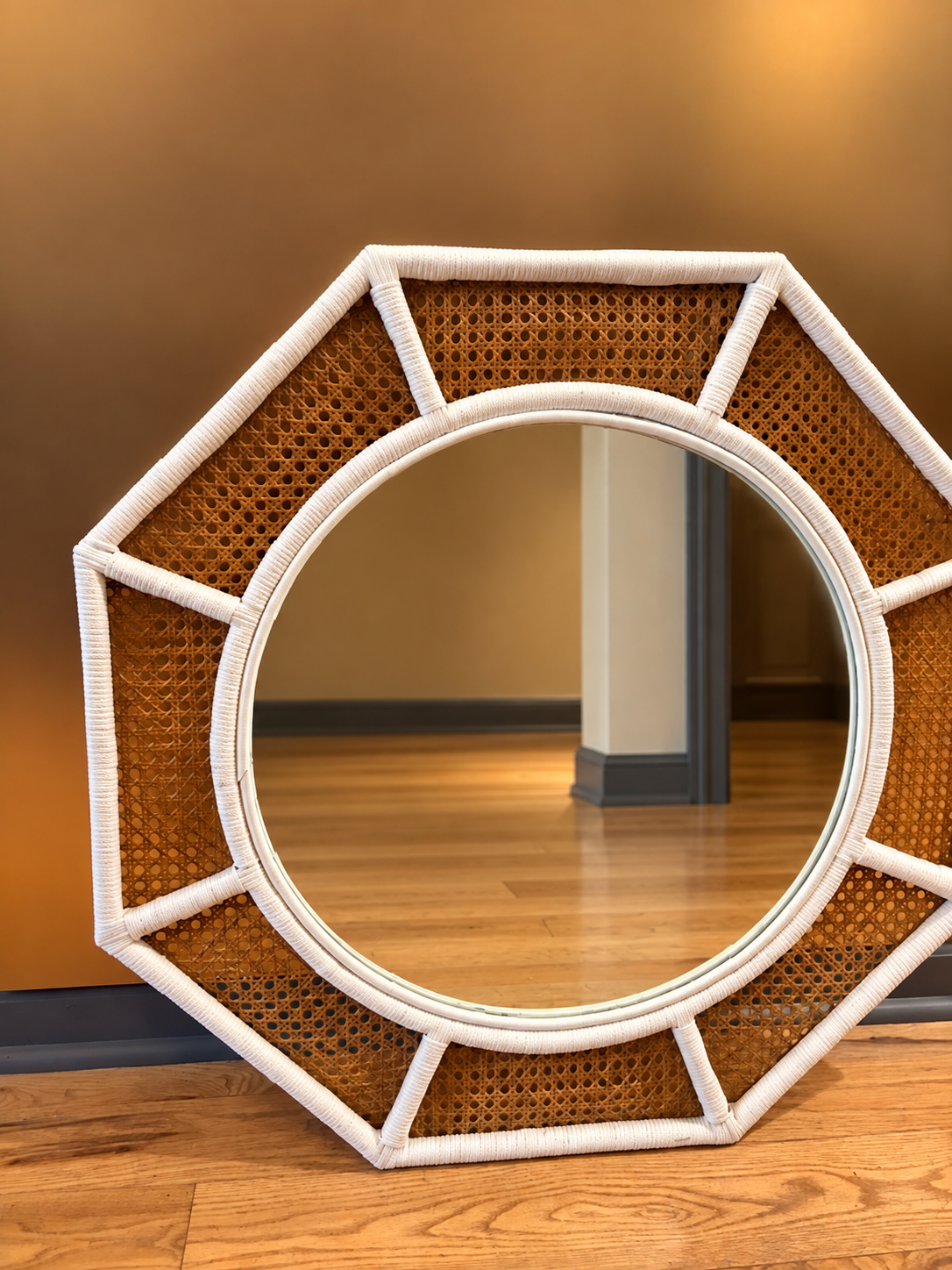 Octagonal Rattan Mirror
